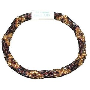 Aid Through Trade Brown + Gold Beaded Roll On Bracelet Handmade In Nepal